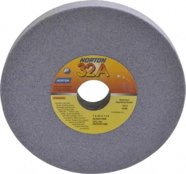 Norton - 7" Diam x 1-1/4" Hole x 3/4" Thick, I Hardness, 60 Grit Surface Grinding Wheel - Aluminum Oxide, Type 1, Medium Grade, 3,600 Max RPM, Vitrified Bond, No Recess - Apex Tool & Supply