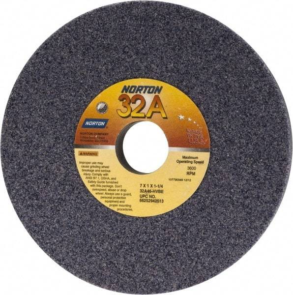 Norton - 7" Diam x 1-1/4" Hole x 1" Thick, H Hardness, 46 Grit Surface Grinding Wheel - Aluminum Oxide, Type 1, Coarse Grade, 3,600 Max RPM, Vitrified Bond, No Recess - Apex Tool & Supply