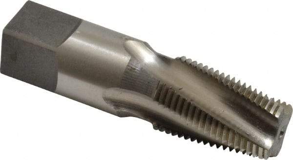 Reiff & Nestor - 3/8-18 NPTF, 15° Helix, 4 Flutes, Bright Finish, High Speed Steel, Spiral Flute Pipe Tap - Right Hand Flute, 0.7" Shank Diam, 1-1/16" Thread Length, 0.4540" Projection, 1/2" Square Size, Series 120DSS - Apex Tool & Supply