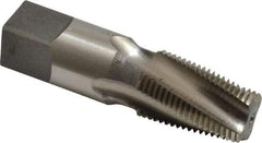 Reiff & Nestor - 3/8-18 NPTF, 15° Helix, 4 Flutes, Bright Finish, High Speed Steel, Spiral Flute Pipe Tap - Right Hand Flute, 0.7" Shank Diam, 1-1/16" Thread Length, 0.4540" Projection, 1/2" Square Size, Series 120DSS - Apex Tool & Supply