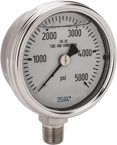 Wika - 2-1/2" Dial, 1/4 Thread, 0-5,000 Scale Range, Pressure Gauge - Lower Connection Mount, Accurate to 2-1-2% of Scale - Apex Tool & Supply