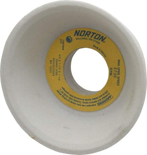 Norton - 4" Diam, 1-1/4" Hole Size, 1-1/2" Overall Thickness, 80 Grit, Type 11 Tool & Cutter Grinding Wheel - Medium Grade, Aluminum Oxide, J Hardness, Vitrified Bond, 5,730 RPM - Apex Tool & Supply