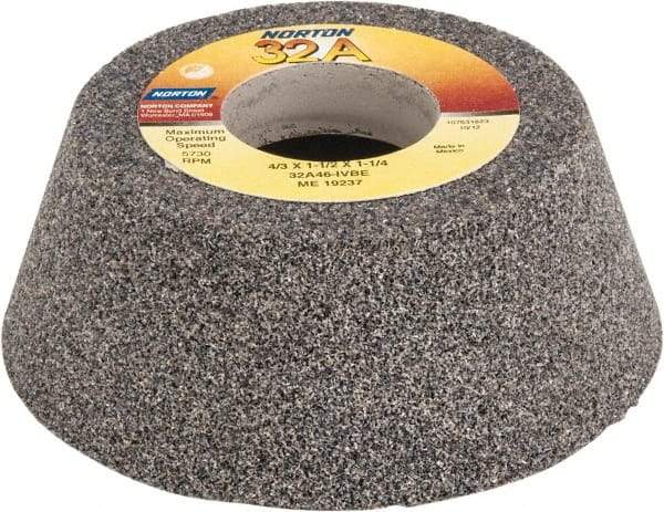 Norton - 4" Diam, 1-1/4" Hole Size, 1-1/2" Overall Thickness, 46 Grit, Type 11 Tool & Cutter Grinding Wheel - Coarse Grade, Aluminum Oxide, I Hardness, Vitrified Bond, 5,730 RPM - Apex Tool & Supply