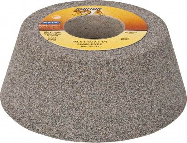 Norton - 4" Diam, 1-1/4" Hole Size, 1-1/2" Overall Thickness, 60 Grit, Type 11 Tool & Cutter Grinding Wheel - Medium Grade, Aluminum Oxide, K Hardness, Vitrified Bond, 5,730 RPM - Apex Tool & Supply