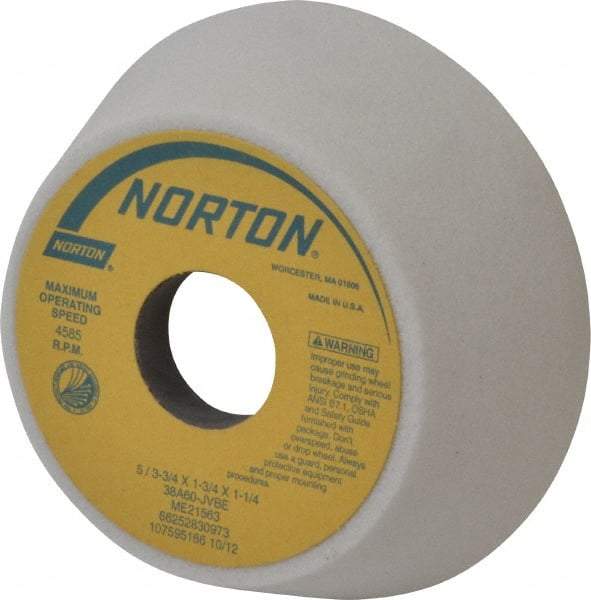 Norton - 5" Diam, 1-1/4" Hole Size, 1-3/4" Overall Thickness, 60 Grit, Type 11 Tool & Cutter Grinding Wheel - Medium Grade, Aluminum Oxide, J Hardness, Vitrified Bond, 4,585 RPM - Apex Tool & Supply