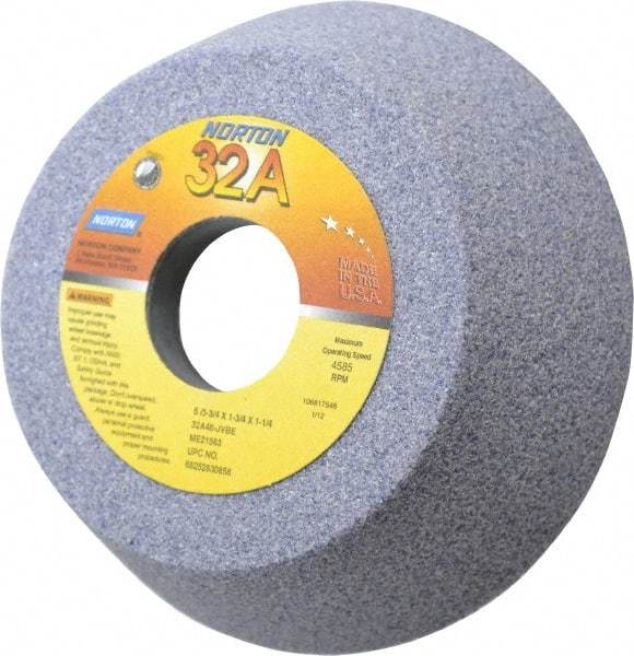 Norton - 5" Diam, 1-1/4" Hole Size, 1-3/4" Overall Thickness, 46 Grit, Type 11 Tool & Cutter Grinding Wheel - Coarse Grade, Aluminum Oxide, J Hardness, Vitrified Bond, 4,585 RPM - Apex Tool & Supply