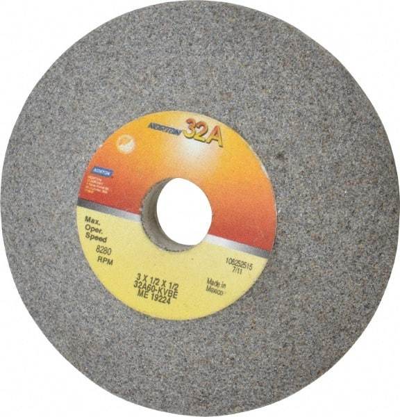 Norton - 3" Diam, 1/2" Hole Size, 1/2" Overall Thickness, 60 Grit, Type 12 Tool & Cutter Grinding Wheel - Medium Grade, Aluminum Oxide, K Hardness, Vitrified Bond, 8,280 RPM - Apex Tool & Supply