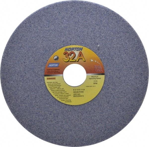Norton - 8" Diam x 1-1/4" Hole x 1/4" Thick, H Hardness, 46 Grit Surface Grinding Wheel - Aluminum Oxide, Type 1, Coarse Grade, 3,105 Max RPM, Vitrified Bond, No Recess - Apex Tool & Supply
