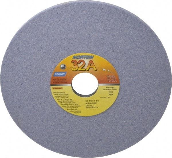 Norton - 8" Diam x 1-1/4" Hole x 1/4" Thick, I Hardness, 60 Grit Surface Grinding Wheel - Aluminum Oxide, Type 1, Medium Grade, 3,600 Max RPM, Vitrified Bond, No Recess - Apex Tool & Supply