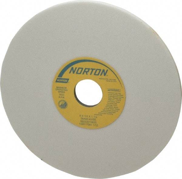 Norton - 8" Diam x 1-1/4" Hole x 1/4" Thick, K Hardness, 60 Grit Surface Grinding Wheel - Aluminum Oxide, Type 1, Medium Grade, 3,600 Max RPM, Vitrified Bond, No Recess - Apex Tool & Supply