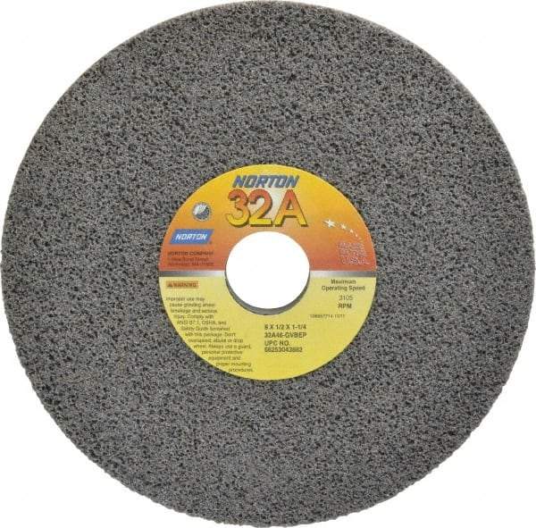 Norton - 8" Diam x 1-1/4" Hole x 1/2" Thick, G Hardness, 46 Grit Surface Grinding Wheel - Aluminum Oxide, Type 1, Coarse Grade, 3,105 Max RPM, Vitrified Bond, No Recess - Apex Tool & Supply