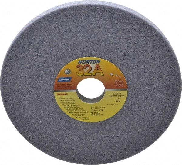 Norton - 8" Diam x 1-1/4" Hole x 1/2" Thick, J Hardness, 46 Grit Surface Grinding Wheel - Aluminum Oxide, Type 1, Coarse Grade, 3,600 Max RPM, Vitrified Bond, No Recess - Apex Tool & Supply