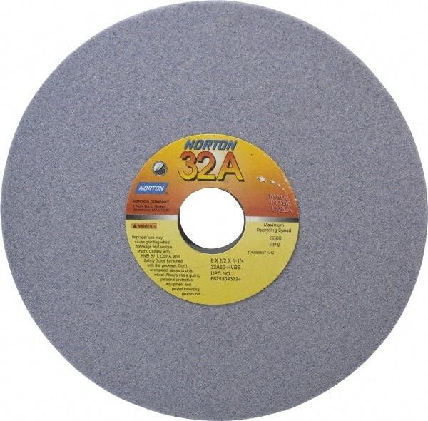 Norton - 8" Diam x 1-1/4" Hole x 1/2" Thick, H Hardness, 60 Grit Surface Grinding Wheel - Aluminum Oxide, Type 1, Medium Grade, 3,600 Max RPM, Vitrified Bond, No Recess - Apex Tool & Supply