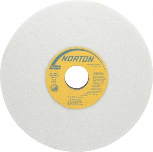 Norton - 8" Diam x 1-1/4" Hole x 1/2" Thick, I Hardness, 46 Grit Surface Grinding Wheel - Aluminum Oxide, Type 1, Coarse Grade, 3,105 Max RPM, Vitrified Bond, No Recess - Apex Tool & Supply