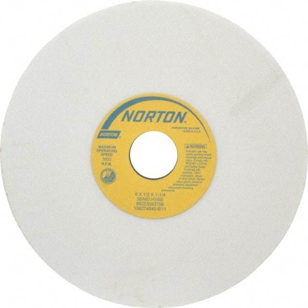 Norton - 8" Diam x 1-1/4" Hole x 1/2" Thick, H Hardness, 60 Grit Surface Grinding Wheel - Aluminum Oxide, Type 1, Medium Grade, 3,600 Max RPM, Vitrified Bond, No Recess - Apex Tool & Supply