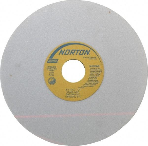 Norton - 8" Diam x 1-1/4" Hole x 1/2" Thick, I Hardness, 60 Grit Surface Grinding Wheel - Aluminum Oxide, Type 1, Medium Grade, 3,600 Max RPM, Vitrified Bond, No Recess - Apex Tool & Supply
