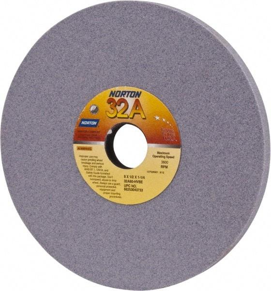 Norton - 8" Diam x 1-1/4" Hole x 1/2" Thick, H Hardness, 80 Grit Surface Grinding Wheel - Aluminum Oxide, Type 1, Medium Grade, 3,600 Max RPM, Vitrified Bond, No Recess - Apex Tool & Supply