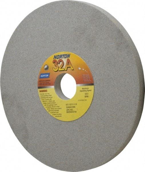 Norton - 8" Diam x 1-1/4" Hole x 1/2" Thick, I Hardness, 80 Grit Surface Grinding Wheel - Aluminum Oxide, Type 1, Medium Grade, 3,600 Max RPM, Vitrified Bond, No Recess - Apex Tool & Supply