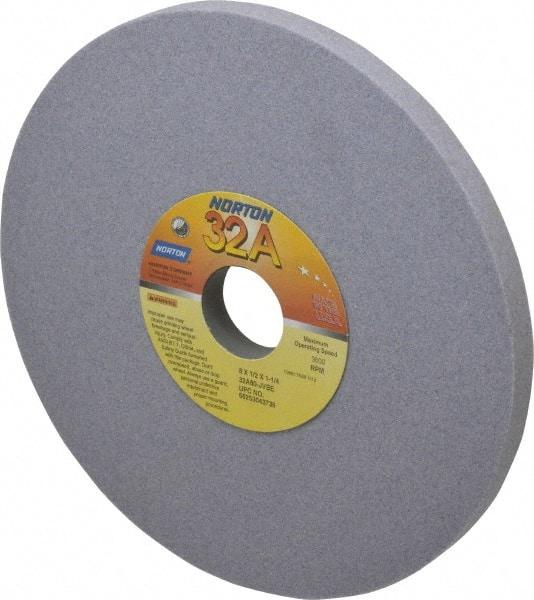 Norton - 8" Diam x 1-1/4" Hole x 1/2" Thick, J Hardness, 80 Grit Surface Grinding Wheel - Aluminum Oxide, Type 1, Medium Grade, 3,600 Max RPM, Vitrified Bond, No Recess - Apex Tool & Supply
