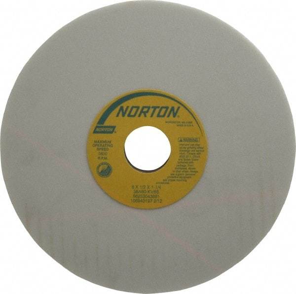 Norton - 8" Diam x 1-1/4" Hole x 1/2" Thick, K Hardness, 60 Grit Surface Grinding Wheel - Aluminum Oxide, Type 1, Medium Grade, 3,600 Max RPM, Vitrified Bond, No Recess - Apex Tool & Supply