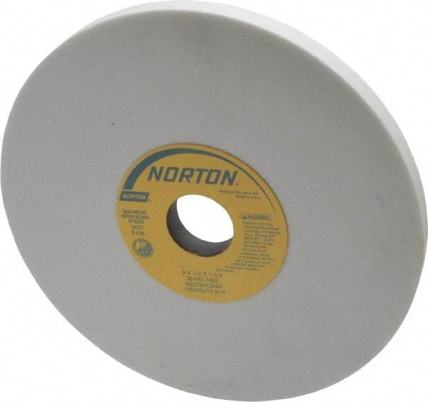 Norton - 8" Diam x 1-1/4" Hole x 1/2" Thick, I Hardness, 80 Grit Surface Grinding Wheel - Aluminum Oxide, Type 1, Medium Grade, 3,600 Max RPM, Vitrified Bond, No Recess - Apex Tool & Supply