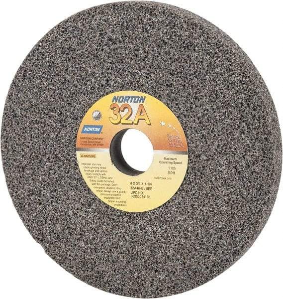 Norton - 8" Diam x 1-1/4" Hole x 3/4" Thick, G Hardness, 46 Grit Surface Grinding Wheel - Aluminum Oxide, Type 1, Coarse Grade, 3,105 Max RPM, Vitrified Bond, No Recess - Apex Tool & Supply