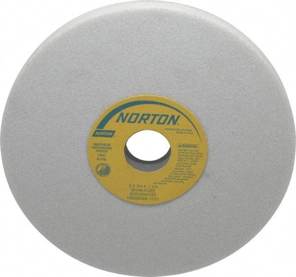 Norton - 8" Diam x 1-1/4" Hole x 3/4" Thick, K Hardness, 46 Grit Surface Grinding Wheel - Aluminum Oxide, Type 1, Coarse Grade, 3,600 Max RPM, Vitrified Bond, No Recess - Apex Tool & Supply