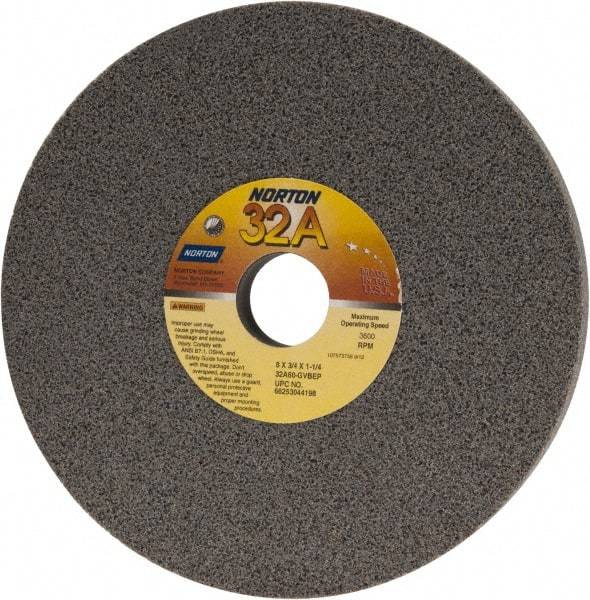 Norton - 8" Diam x 1-1/4" Hole x 3/4" Thick, G Hardness, 60 Grit Surface Grinding Wheel - Aluminum Oxide, Type 1, Medium Grade, 3,600 Max RPM, Vitrified Bond, No Recess - Apex Tool & Supply