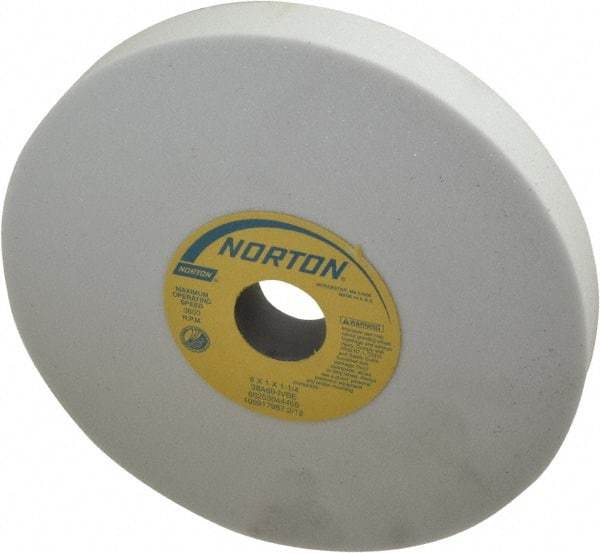 Norton - 8" Diam x 1-1/4" Hole x 1" Thick, I Hardness, 60 Grit Surface Grinding Wheel - Aluminum Oxide, Type 1, Medium Grade, 3,600 Max RPM, Vitrified Bond, No Recess - Apex Tool & Supply