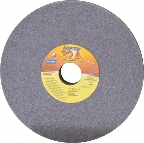 Norton - 8" Diam x 1-1/4" Hole x 3/4" Thick, K Hardness, 46 Grit Surface Grinding Wheel - Aluminum Oxide, Type 1, Coarse Grade, 3,600 Max RPM, Vitrified Bond, No Recess - Apex Tool & Supply