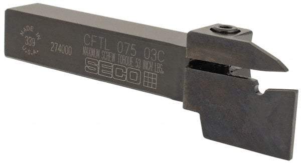 Seco - External Thread, 0.43" Max Depth of Cut, 5" OAL, Left Hand Indexable Grooving Cutoff Toolholder - 3/4" Shank Height x 3/4" Shank Width, LCMR Insert Style, CFTL Toolholder Style, Series Multi-Directional Turning (MDT) - Apex Tool & Supply
