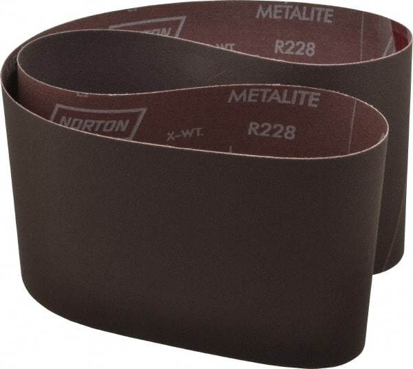Norton - 6" Wide x 48" OAL, 320 Grit, Aluminum Oxide Abrasive Belt - Aluminum Oxide, Extra Fine, Coated, X Weighted Cloth Backing, Series R228 - Apex Tool & Supply