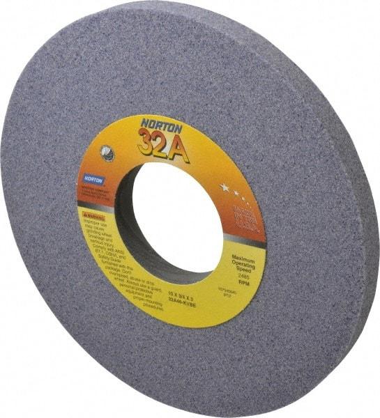 Norton - 10" Diam x 3" Hole x 3/4" Thick, K Hardness, 46 Grit Surface Grinding Wheel - Aluminum Oxide, Type 1, Coarse Grade, 2,485 Max RPM, Vitrified Bond, No Recess - Apex Tool & Supply