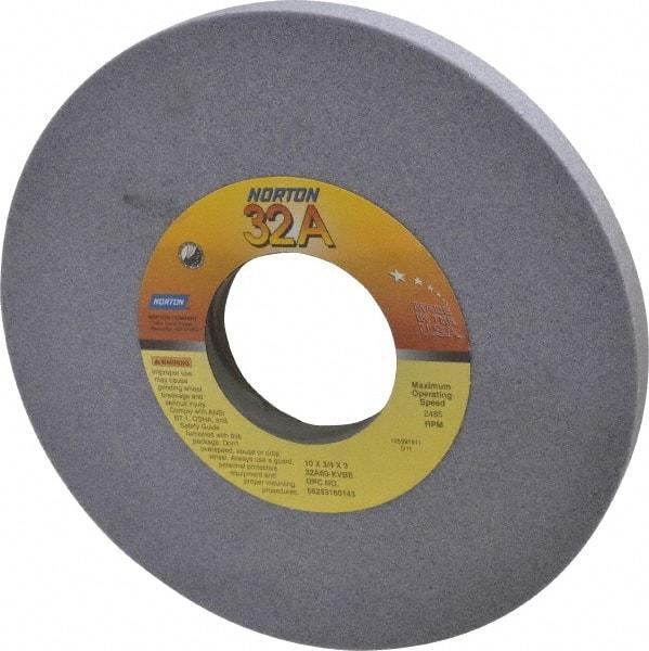 Norton - 10" Diam x 3" Hole x 3/4" Thick, K Hardness, 60 Grit Surface Grinding Wheel - Aluminum Oxide, Type 1, Medium Grade, 2,485 Max RPM, Vitrified Bond, No Recess - Apex Tool & Supply
