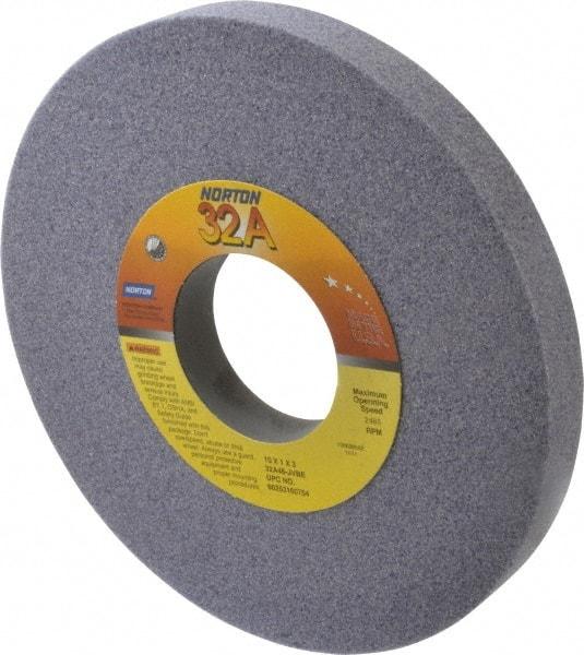 Norton - 10" Diam x 3" Hole x 1" Thick, J Hardness, 46 Grit Surface Grinding Wheel - Aluminum Oxide, Type 1, Coarse Grade, 2,485 Max RPM, Vitrified Bond, No Recess - Apex Tool & Supply