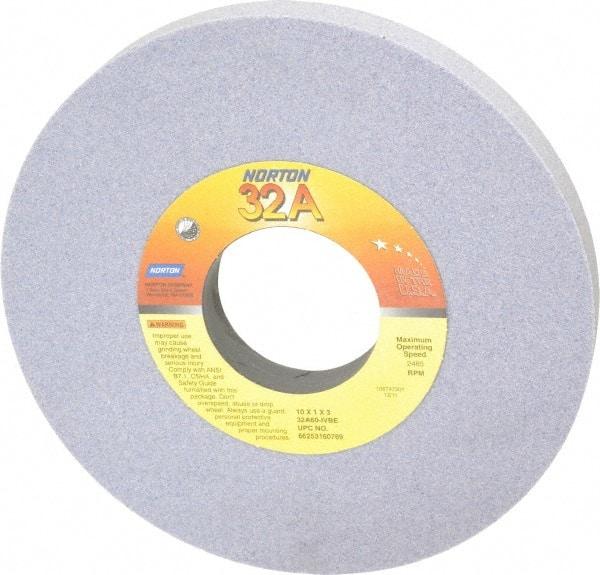 Norton - 10" Diam x 3" Hole x 1" Thick, I Hardness, 60 Grit Surface Grinding Wheel - Aluminum Oxide, Type 1, Medium Grade, 2,485 Max RPM, Vitrified Bond, No Recess - Apex Tool & Supply