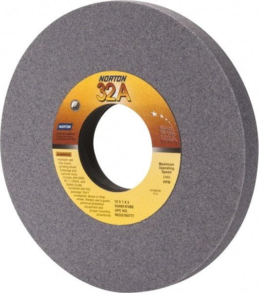 Norton - 10" Diam x 3" Hole x 1" Thick, K Hardness, 60 Grit Surface Grinding Wheel - Aluminum Oxide, Type 1, Medium Grade, 2,485 Max RPM, Vitrified Bond, No Recess - Apex Tool & Supply