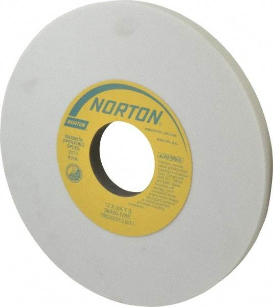 Norton - 12" Diam x 3" Hole x 3/4" Thick, I Hardness, 60 Grit Surface Grinding Wheel - Aluminum Oxide, Type 1, Medium Grade, 2,070 Max RPM, Vitrified Bond, No Recess - Apex Tool & Supply