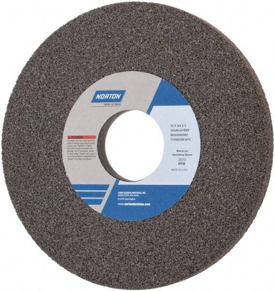 Norton - 12" Diam x 3" Hole x 3/4" Thick, G Hardness, 46 Grit Surface Grinding Wheel - Aluminum Oxide, Type 1, Coarse Grade, 2,070 Max RPM, Vitrified Bond, No Recess - Apex Tool & Supply