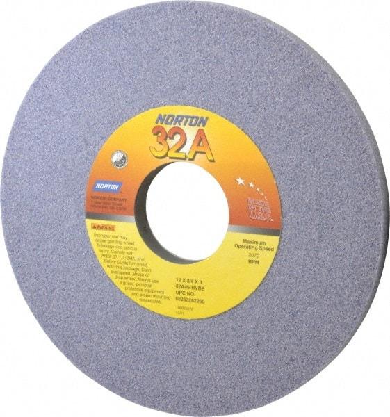 Norton - 12" Diam x 3" Hole x 3/4" Thick, H Hardness, 46 Grit Surface Grinding Wheel - Aluminum Oxide, Type 1, Coarse Grade, 2,070 Max RPM, Vitrified Bond, No Recess - Apex Tool & Supply
