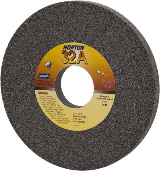 Norton - 12" Diam x 3" Hole x 1" Thick, G Hardness, 46 Grit Surface Grinding Wheel - Aluminum Oxide, Type 1, Coarse Grade, 2,070 Max RPM, Vitrified Bond, No Recess - Apex Tool & Supply