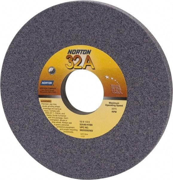 Norton - 12" Diam x 3" Hole x 1" Thick, H Hardness, 46 Grit Surface Grinding Wheel - Aluminum Oxide, Type 1, Coarse Grade, 2,070 Max RPM, Vitrified Bond, No Recess - Apex Tool & Supply