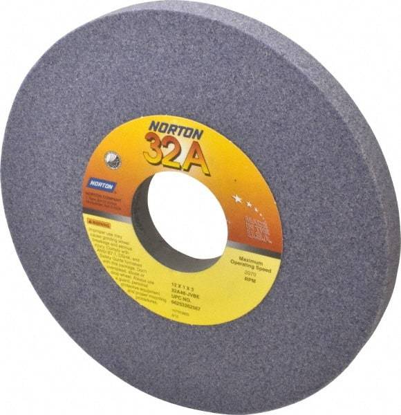 Norton - 12" Diam x 3" Hole x 1" Thick, J Hardness, 46 Grit Surface Grinding Wheel - Aluminum Oxide, Type 1, Coarse Grade, 2,070 Max RPM, Vitrified Bond, No Recess - Apex Tool & Supply