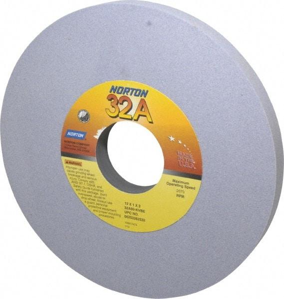 Norton - 12" Diam x 3" Hole x 1" Thick, K Hardness, 80 Grit Surface Grinding Wheel - Aluminum Oxide, Type 1, Medium Grade, 2,070 Max RPM, Vitrified Bond, No Recess - Apex Tool & Supply