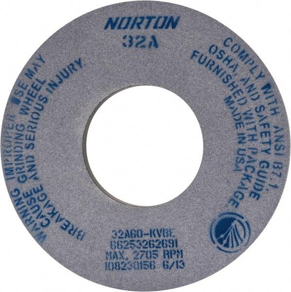 Norton - 12" Diam x 5" Hole x 1" Thick, K Hardness, 60 Grit Surface Grinding Wheel - Aluminum Oxide, Type 1, Medium Grade, 2,705 Max RPM, Vitrified Bond, No Recess - Apex Tool & Supply