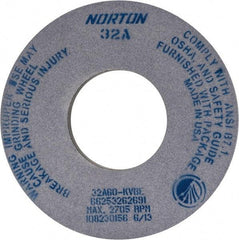 Norton - 12" Diam x 5" Hole x 1" Thick, K Hardness, 60 Grit Surface Grinding Wheel - Aluminum Oxide, Type 1, Medium Grade, 2,705 Max RPM, Vitrified Bond, No Recess - Apex Tool & Supply