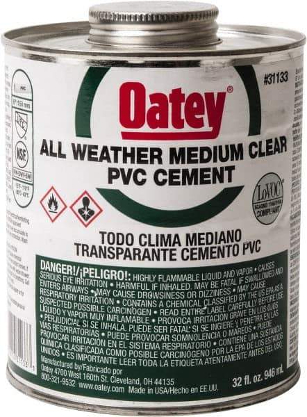 Oatey - 32 oz All-Purpose Medium Bodied Cement - Clear, Use with PVC - Apex Tool & Supply