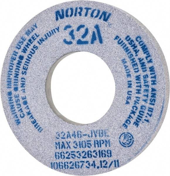 Norton - 12" Diam x 5" Hole x 1-1/2" Thick, J Hardness, 46 Grit Surface Grinding Wheel - Aluminum Oxide, Type 5, Coarse Grade, 2,070 Max RPM, Vitrified Bond, One-Side Recess - Apex Tool & Supply