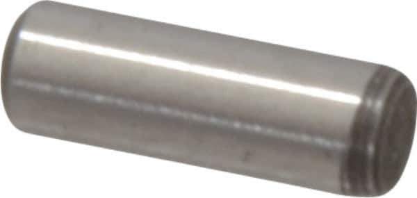 Value Collection - 1/8" Diam x 3/8" Pin Length Grade 8 Alloy Steel Standard Dowel Pin - C 50-58 Hardness, 3,200 Lb Breaking Strength, 1 Beveled & 1 Rounded End - Apex Tool & Supply