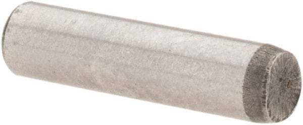 Value Collection - 1/8" Diam x 1/2" Pin Length Grade 8 Alloy Steel Standard Dowel Pin - C 50-58 Hardness, 3,200 Lb Breaking Strength, 1 Beveled & 1 Rounded End - Apex Tool & Supply